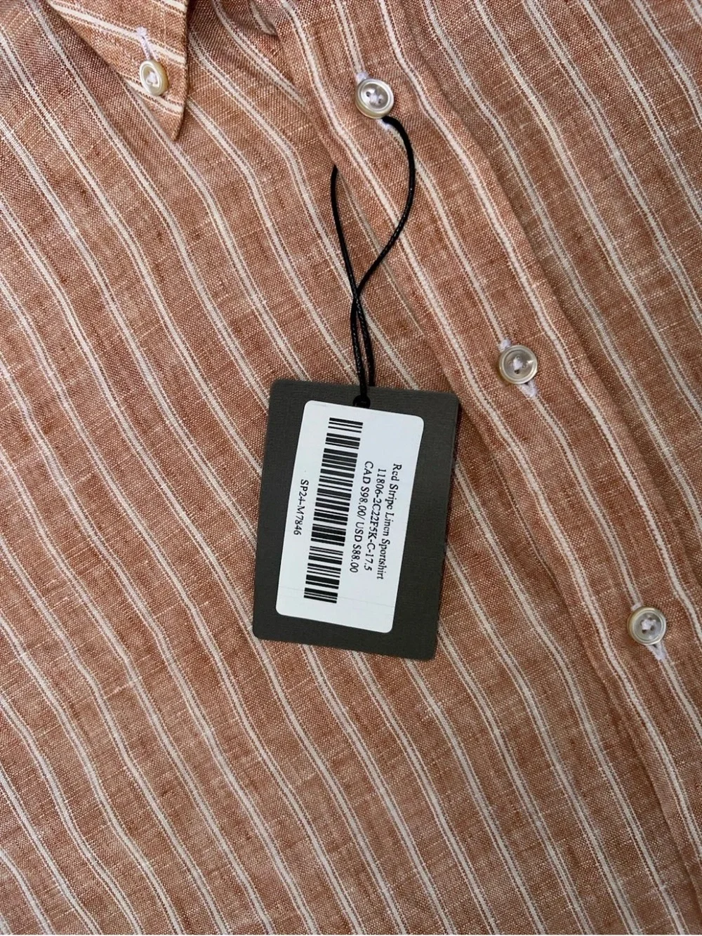 Spier & Mackay Red Stripe Linen Sportshirt Button Down Size 17.5 NWT 100%‎ Linen